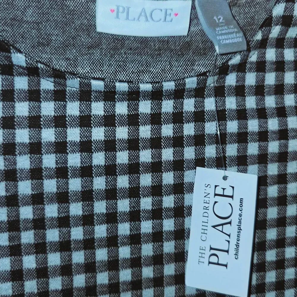NWT The Children’s Place Girls Size 12 Black & White Gingham Belted Dress